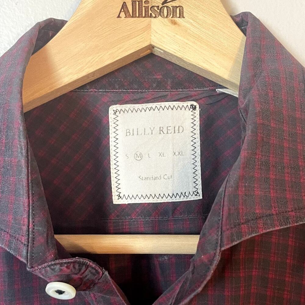 Billy Reid Red & Charcoal Checked Print Button Up… - image 4